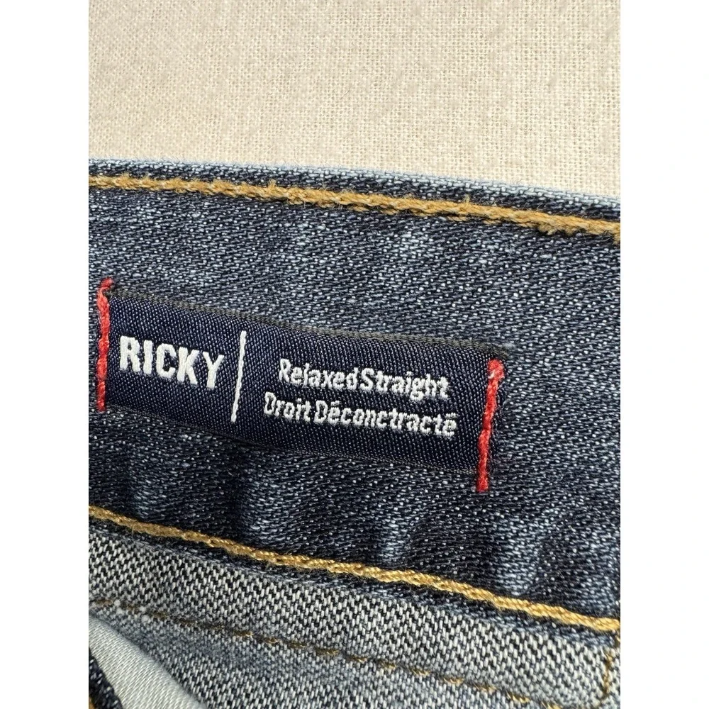 True Religion Ricky Relaxed Straight Jeans Mens 40*34 distressed whisker flap